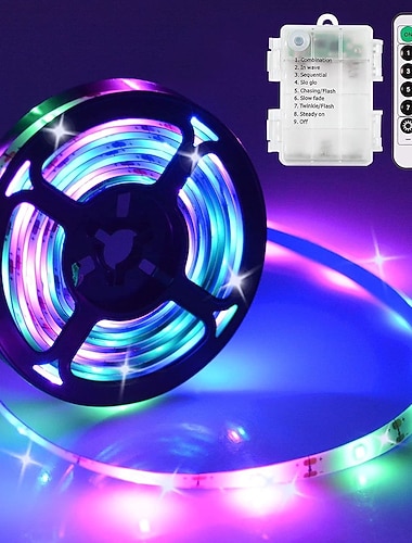  led bande lumières à piles 3m 9.8ft 90 led corde lumières dimmable étanche flexible lumières pour intérieur extérieur tv table chambre cuisine noël