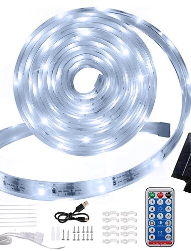  5m 16.4ft rgb solare ha condotto la luce di striscia della corda 300 led smd2835 con telecomando 8 modalità cambia colore ricarica usb 1000 mah ip67 impermeabile arredamento esterno temporizzato