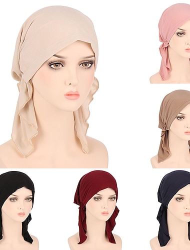  Новый эластичный однотонный платок с запахом, шапки, мусульманский тюрбан, капот для женщин, внутренний хиджаб, шляпа, модные женские тюрбаны, шапки