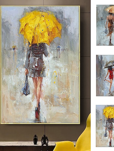  handgemaakte olieverf canvas kunst aan de muur decoratie figuur portret vrouw met paraplu voor home decor gerold frameloze niet-uitgerekt schilderij
