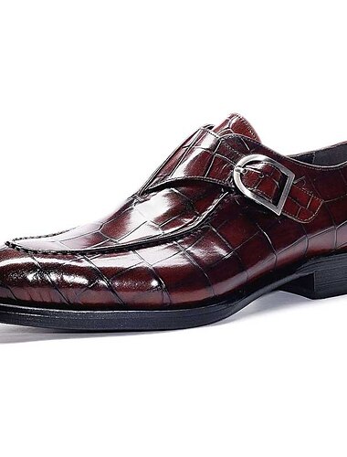  scarpe eleganti da uomo con cinturino da monaco in similpelle con motivo coccodrillo bordeaux – eleganti calzature formali con fibbia per matrimoni, affari e occasioni speciali