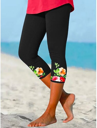 Mujer Normal pantalones cortos capri Moda Medio corto Media cintura Animal Flor Estampado Control de barriga Levantamiento de tope Comodidad Elástico Casual Fin de semana Negro / Blanco Blanco Rojo