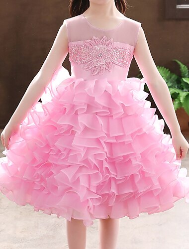  Veranstaltung / Fest Prinzessin Tee-Länge Spitze Tüll Frühling Sommer Blumenmädchenkleider mit Blütenblätter Spitze Kinderkleid für kleine süße Mädchen, passend für 3–14 Jahre Größe 4/Größe 6/Größe 8