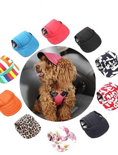  犬の帽子-ペットの野球帽/犬のスポーツ帽子/バイザーキャップ、耳の穴、小型犬用のチンストラップ付きハッピーアワー（s、m、l、xl）