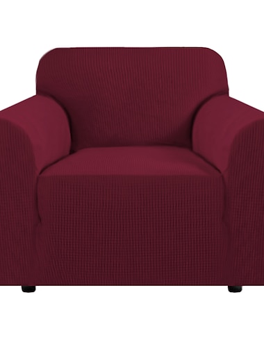  Stretch-Sessel-Sofa-Schonbezug, Burgunderrot, 1-teilig, Couch-Sofabezug, Sesselbezug, Möbelschutz, weich, mit elastischer Unterseite, für Kinder, Haustiere. Spandex-Jacquardstoff, kleine Karos,