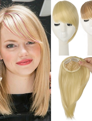  clip dans les morceaux de cheveux de frange latérale extensions synthétiques droites blondes pour les femmes