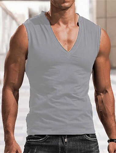  Men's Tank Top Vest Top Undershirt Sleeveless Shirt Sleeveless V Neck Spring & Summer Solid Color Fashion Designer Casual Daily Beach Gym White Top Tee for Men