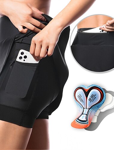  Arsuxeo Damen Hosenrock Shorts Radhose kurz mit polster Fahhrad Röcke Gepolsterte Shorts / Gämse Formschluss MTB Mountain Rennrad Sport 3D-Pad Radfahren Schweißtransportierend Komfortabel Schwarz