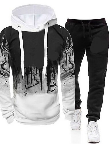  Hombre Graphic Letra 2 piezas Conjuntos de sudaderas 3D Chándal Sudaderas Manga Larga Pantalones largos Con Capucha Ropa de calle Ropa deportiva Básico Deporte Casual Deportes Estampado Primavera