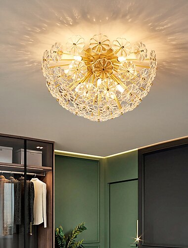  Kristall-Kronleuchter Kupfer Gold Kunst Deckenleuchte Glas Blume künstlerisch geeignet für dekorative Beleuchtung von Schlafzimmer Schrank Küche Wohnzimmer Korridor