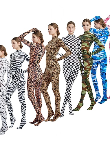  Zentai-Pakken Cosplay kostuum Romper Carnavalskostuum Full Body Suit Dames Allemaal Jongens Cosplay Sexy kostuum Geruit geruit Camouflage Kleur Dierenhuid patroon Lycra Spandex Kostuum voor Halloween