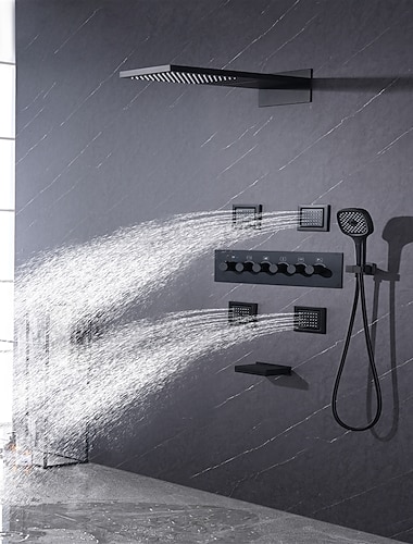  rubinetto doccia, sistema doccia a pioggia miscelatore termostatico a 5 funzioni set massaggio body jet doccia a pioggia doccia multigetto cascata finiture verniciate contemporanee montaggio interno