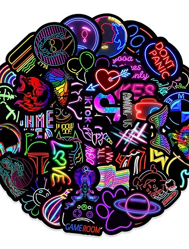  Neon Stickers for Adults 50Pcs Waterproof Vinyl Stickers Pack for Water Bottle Hydro Flask Laptop Skateboard Luggage Phone