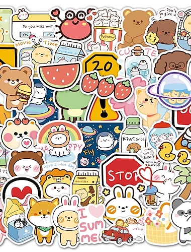  100 PCS Food Animal Stickers for Student Notebook Gifts Waterproof Self-adhesive Cartoon for Women Men Girls