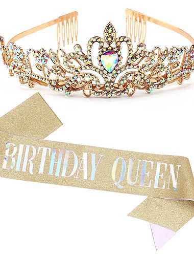  Geburtstagskrone & Geburtstagsmädchen-Schärpe-Set, Strass-Diademe und -Kronen für Frauen, Mädchen, Gold-Tiara, Geburtstag, Gold-Schärpe, Prinzessin-Diademe, Königin-Kronen für