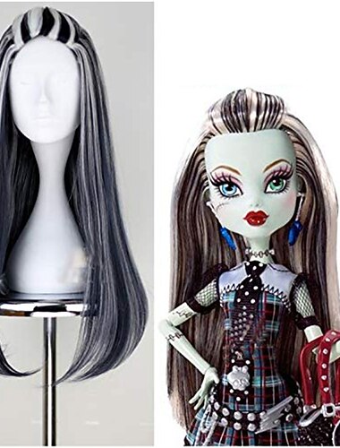  monster high - draculaura peruk syntetiskt hår svart grå raka peruker karnevalsperuk