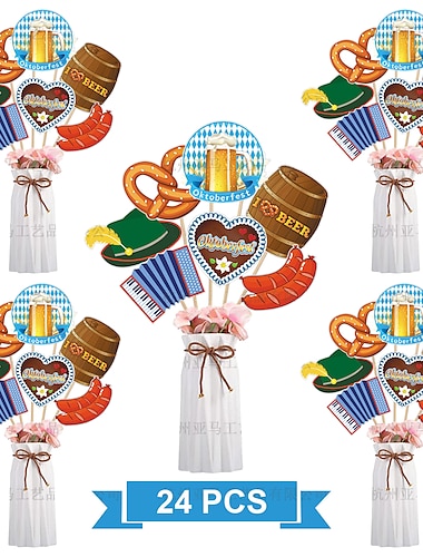  24 pièces dédiées à l'oktoberfest fête décoration papier bannière tirer drapeau fanion ballon gâteau carte carte souhait