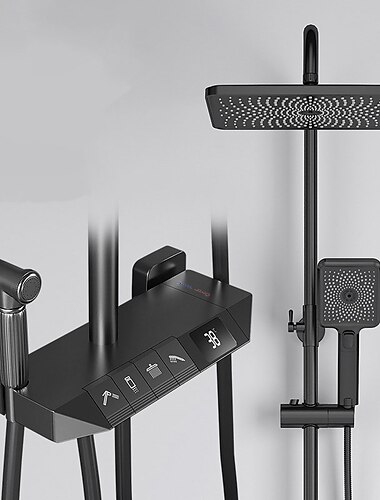  Duscharmatur, Regendusche Set Piano Digital Intelligent Messing Badarmaturen heiß kalt Wasserfall Wasserhahn Regen grau/weiß/schwarz Duschsystem
