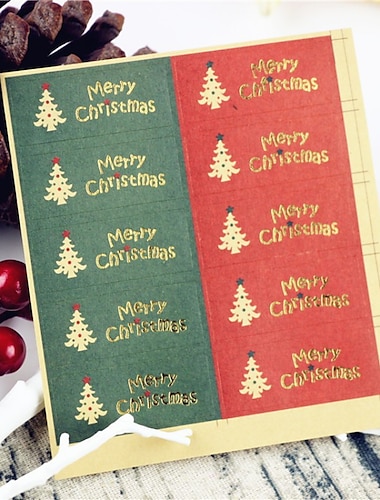  50PCS جملة / كلمة شجرة الكريسماس جرس عيد الميلاد ملصقات إلى مدرسة طالب دفتر ضد الماء اللصق التلقي جمالي إلى نسائي رجالي بنات