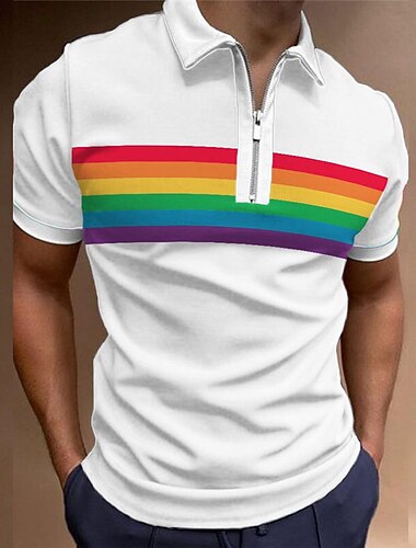  Voor heren Regenboog Hawaiiaanse poloshirts Golfshirt Korte mouw Poloshirt Overhemden met kraag Casual Strand Kleding Vakantiekleding Tropische kleding Feestoutfits 3D-afdrukken Polo met kwartrits