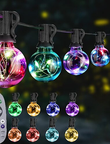  Globus-Lichterketten für den Außenbereich, 15 m, 25 LEDs, 20 Modi, Terrassenbeleuchtung mit 25 wasserdichten, bruchsicheren RGB-Farbwechselbirnen (2 Ersatz) g40-Globus-Lichterketten für Außenbereich,