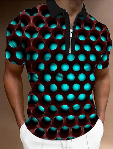  Voor heren Grafisch Poloshirts met rits Golfshirt Korte mouw Poloshirt Overhemden met kraag Casual Vakantiekleding Rave-kleding Feestoutfits 3D-afdrukken Polo met kwartrits Rood