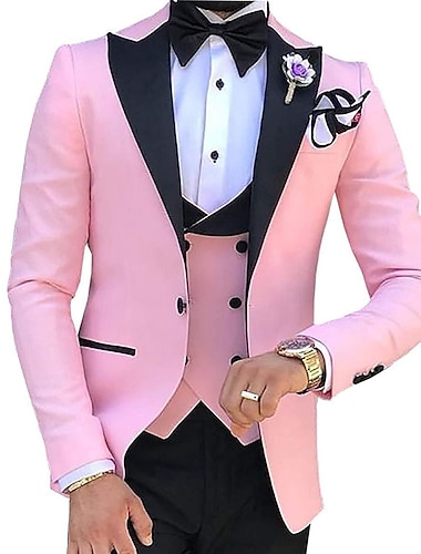  White Pink Red Men's Prom Suits Wedding Suits Solid Colored 3 Piece Tailored Fit Single Breasted One-button 2024