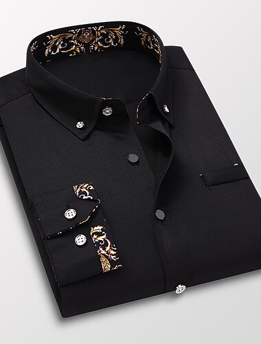  Homens Saia camisa de botão camisa de colarinho Floral Casamento Trabalho Vinho Preto Branco Azul Marinha Manga Longa Aberto para a Lateral Primavera & Outono Roupa Botão para baixo