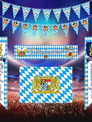  allemagne munich bleu et blanc nappe à carreaux oktoberfest bannière tirer drapeau drapeau bavière drapeau suspendu drapeau à cordes triangulaire