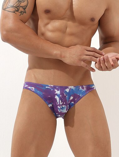  男性用 1 PC ブリーフ プリント ポリエステル スパンデックス 洗濯可 快適 グラフィック ローライズ ホワイト パープル