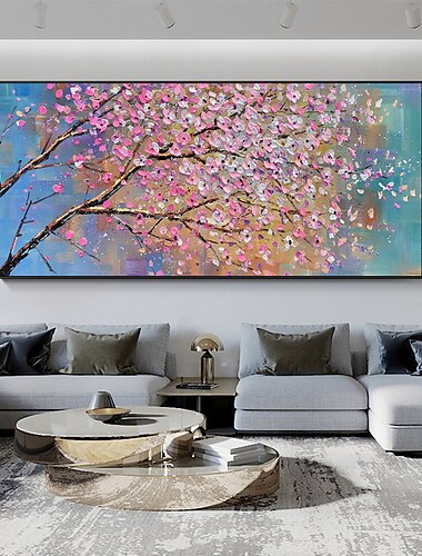  Handgefertigtes Ölgemälde auf Leinwand, Wandkunst, Dekoration, rosa Pflaume, Palettenmesser, Malerei für Wohnkultur, gerollt, rahmenlos, ungedehnt