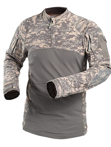  Herren Kampfhemd Taktisches Militärhemd Tarnung Langarm Außen Sommer Herbst Atmungsaktiv Multi-Pocket Schnelltrocknend Schweißableitend Oberteil Baumwolle Jagd Militär Training Schlacht