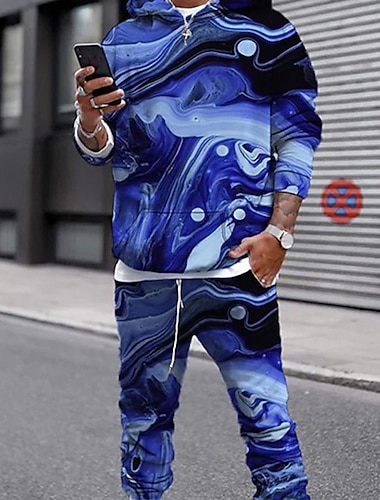  Herren Trainingsanzug Kapuzenpullover Set Königsblau Blau Purpur Leicht Blau Mit Kapuze Grafik Universum 2 teilig Druck Sport & Outdoor Lässig Sport 3D-Druck Polyester Streetwear Sportbekleidung Basic