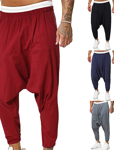  Per uomo Pantaloni Pantaloni larghi Pantaloni da spiaggia Pantaloni stile harem Vita elastica Cavallo basso Tinta unica Comfort Traspirante Alla caviglia Informale Giornaliero Abbigliamento di strada