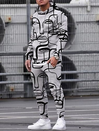  Hombre Graphic Caricatura Abstracto 2 piezas Conjuntos de sudaderas 3D Chándal Sudaderas Manga Larga Pantalones largos Con Capucha Ropa de calle Ropa deportiva Básico Deporte Casual Deportes