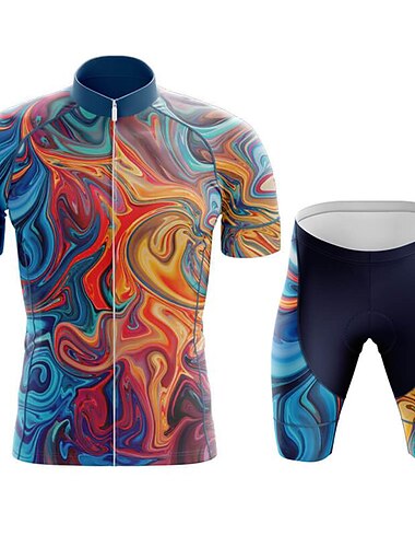  21Grams Herren Radtrikot mit Radhose fahrradbekleidung set Kurzarm MTB Mountain Rennrad Blau Graphic Fahhrad Sportkleidung 3D-Pad Atmungsaktiv Rasche Trocknung Feuchtigkeitsabsorbierend Tasche auf