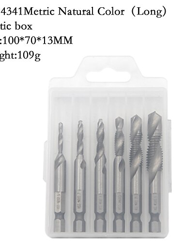  6pchss4341-複合タップドリルビットコバルトタップメートル法の組み合わせドリルビット1/4インチ六角形クイックチェンジ金属ドリルツール