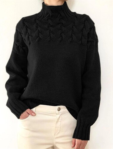  Per donna Pullover Maglione Moda Informale Morbido Colore puro Maillard Cavi A collo alto Intrecciato Manica lunga Maglia Esterno Giornaliero Per uscire Nero Rosa Autunno Inverno
