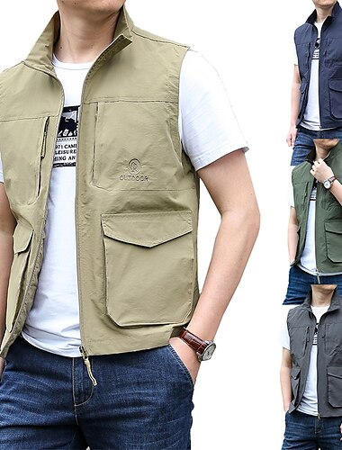  Herr Fiskeväst Vandringsväst Överdelar Utomhus Andningsfunktion Vattenavvisande Ficka med blixtlås Multi Pocket Polyester Armégrön Kaki Mörkblå Jakt Fiske Klättring