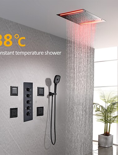  Shower Faucet,Rainfall Shower Head System Set - Rainfall Shower Contemporary Mount Inside Brass Valve Bath Shower Mixer Taps