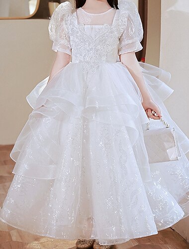  Prinzessin Pinsel Schleppe Blumenmädchenkleid Erstkommunion Süßes Ballkleid Spitze mit Spitze Gestuft Fit 3-16 Jahre