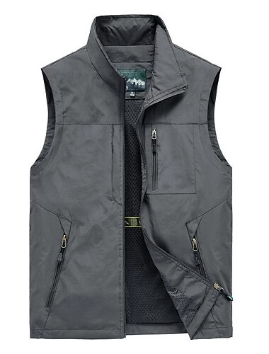  Herren Anglerweste Weste für Wanderer Shirt Außen Atmungsaktiv Wasserdicht Rasche Trocknung Tasche mit Reißverschluss Gitter Polyester Schwarz Grau Kaki Angeln Klettern Camping / Wandern / Leicht