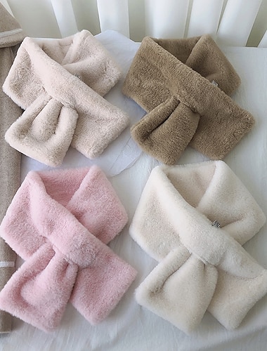  Bufandas gruesas cálidas de invierno para mujer, bufanda de cuello cruzado de felpa de piel sintética de color sólido, accesorios de moda cálidos elegantes