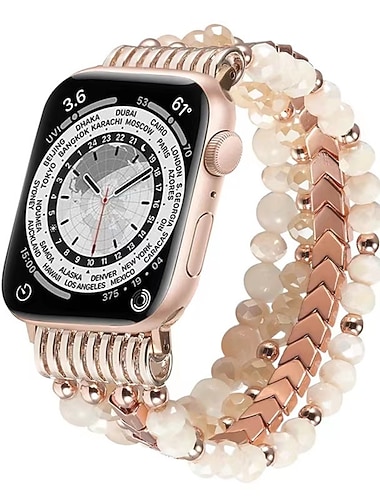  Schmuck Armband Kompatibel mit Apple Watch Armband 38mm 40mm 41mm 42mm 44mm 45mm 49mm Elasthan Perlenbesetzt Dehnbar Glasperlen Ersatzarmband für iwatch Ultra 2 Series 9 8 7 SE 6 5 4 3 2 1