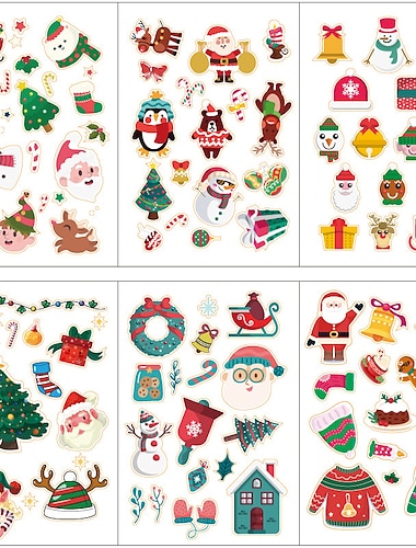  5 Sheets Santa Claus Christmas Tree Christmas Bell Stickers for School Office Business Waterproof Self-adhesive Aesthetic for Women Men Girls