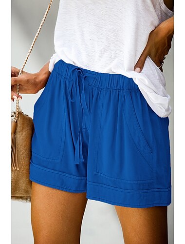  Damen Normal Leinen-inspirierte Shorts Shorts Mode Basic Lässig Kurz Mittlere Taille Einfache Tasche Weites Bein Baggy Leicht Außenbereich Mikroelastisch Täglich Ferien Streetwear Hellblau Weinrot