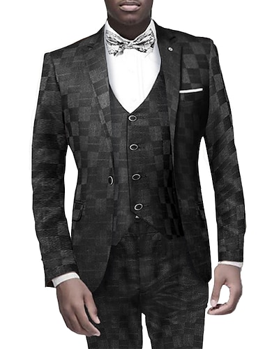  Черные бордовые мужские костюмы для выпускного вечера, комплект из 3 предметов, клетчатый клетчатый костюм больших размеров, стандартный крой, однобортный, на одной пуговице, 2024