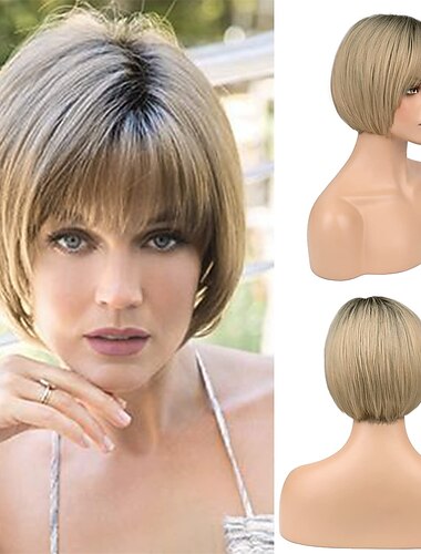  perruque bob blonde avec une frange d'air pour les femmes blanches