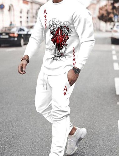  Homme Ensemble Survetement Ensemble de sweats à capuche Blanche Col Ras du Cou Graphic Poker Imprimer 2 Pièces Sport & Loisir Casual Des sports 3D effet Vêtement de rue Vêtement de sport basique