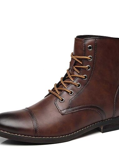  bottines à lacets marron pour hommes – similicuir avec doublure en peluche chaude et semelle antidérapante durable, idéales pour les tenues décontractées d'hiver